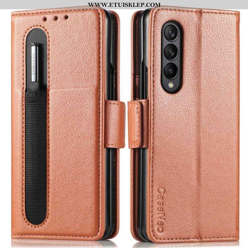 Etui Folio do Samsung Galaxy Z Fold 4 Otwór Na Długopis Liczi Ze Sztucznej Skóry Caseneo